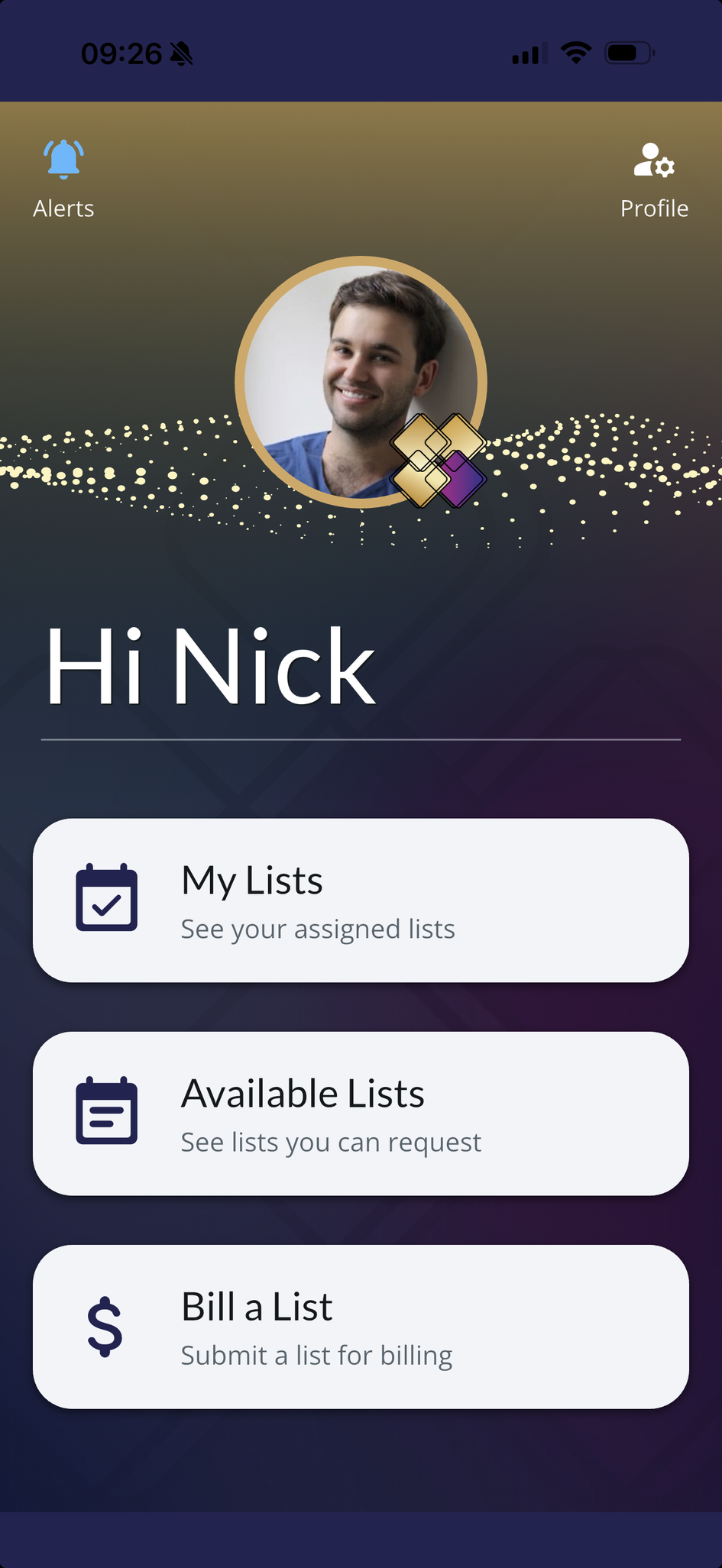 The MySurgAssist app, the assistant home screen